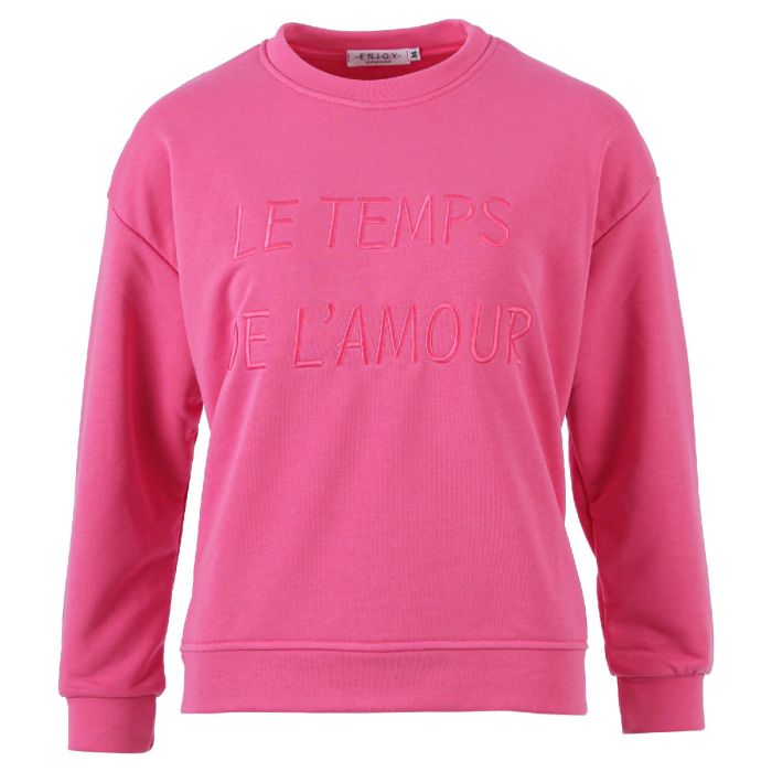 Sweater ronde hals borduur pink