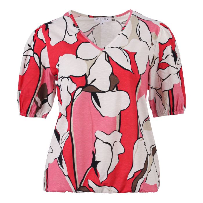 Blouson v-hals pofmouw bloemprint Rood