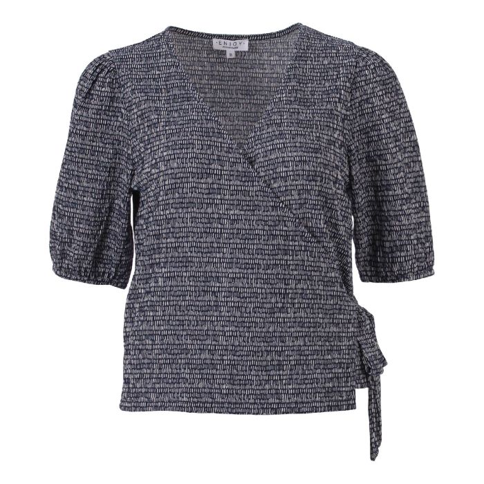 Top overslag korte pofmouw indigo