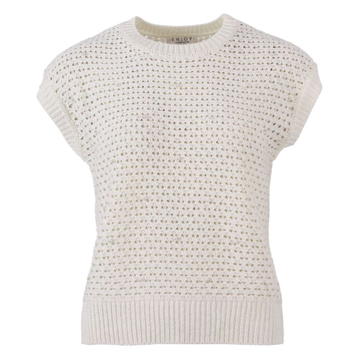 Gilet grof gebreid met parels ecru