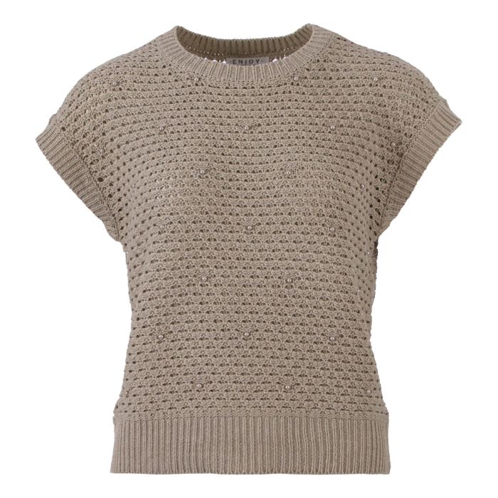 Gilet grof gebreid met parels zand