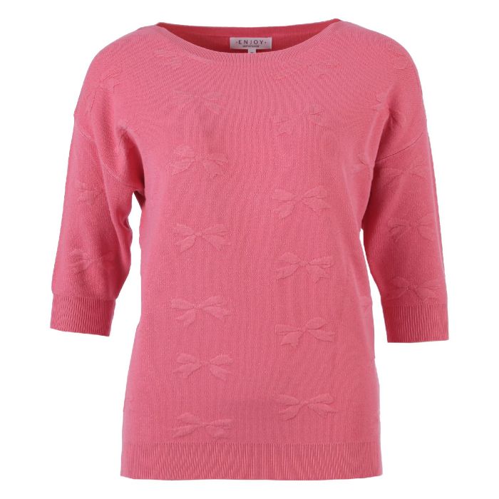 Pull halve mouw fijnbrei jaquard pink