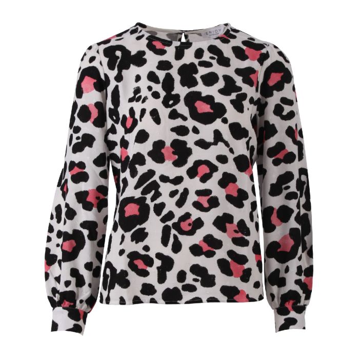 Blouse ronde hals allover print pink