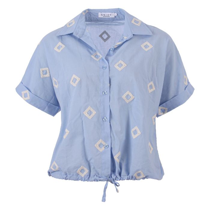Blouse km borduur L.blauw