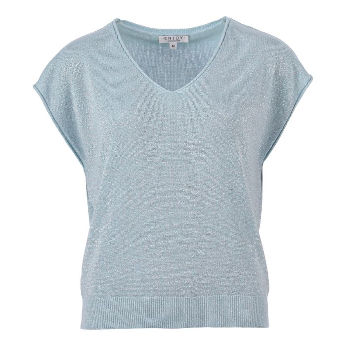 Pull mouwloos v-hals lurex L.blauw