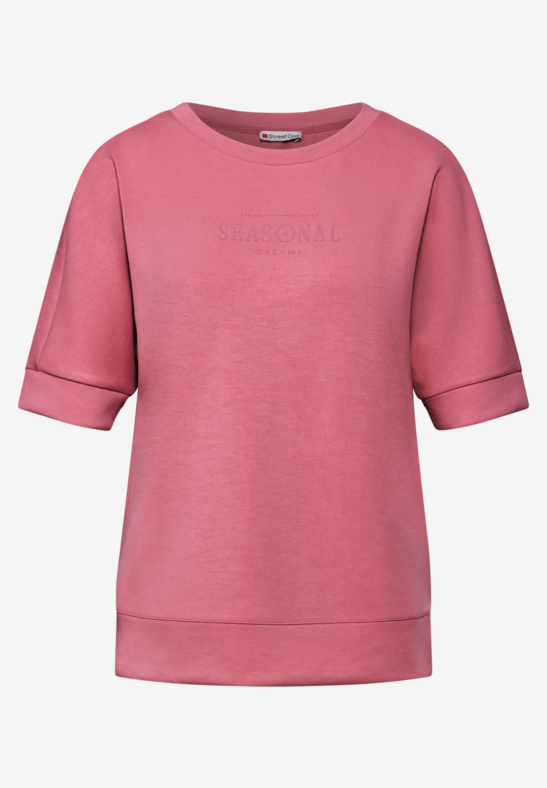 silk look shirt w.wording desert berry